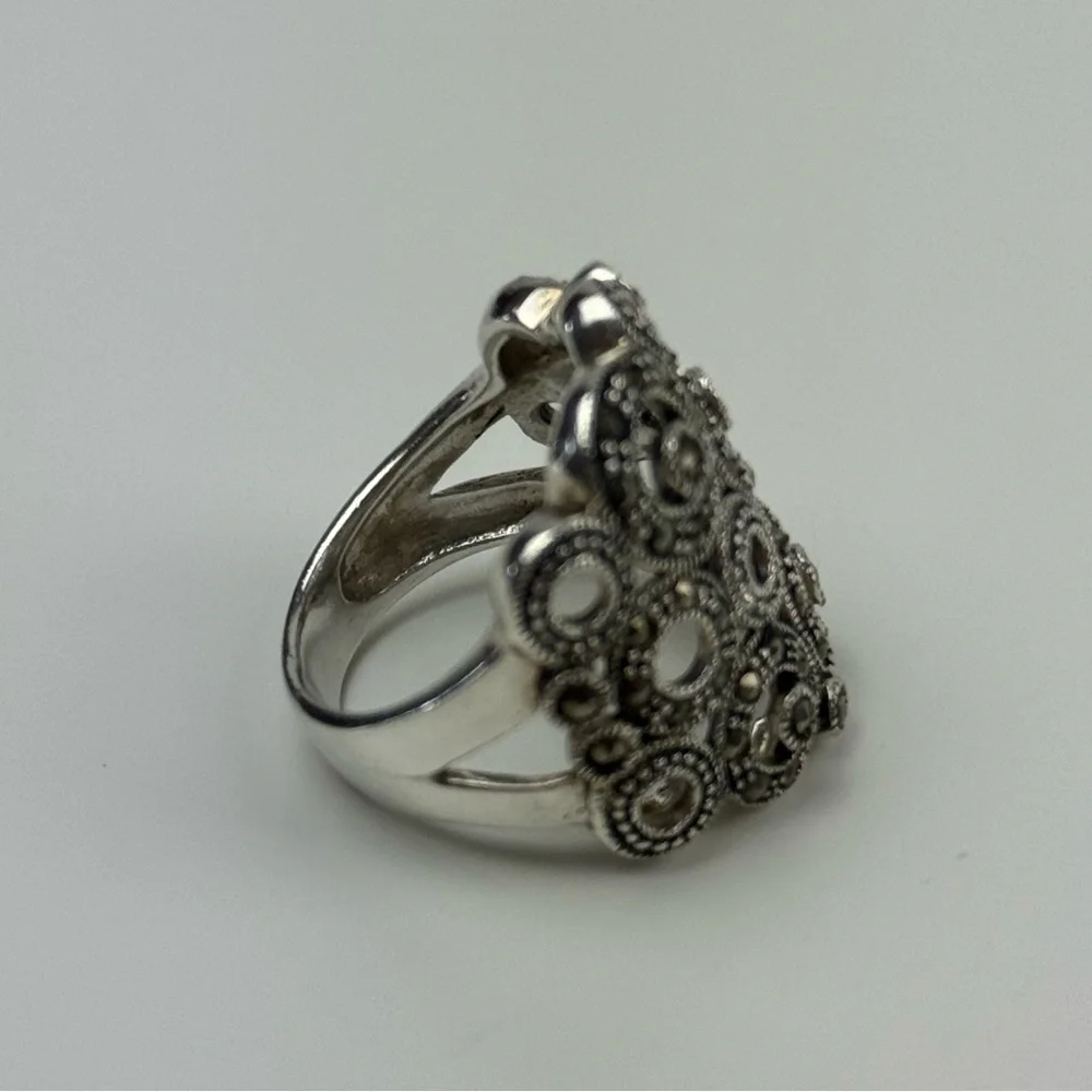 MARCASITE CIRCLES RING Wide Band CZ Stones 925‎ STERLING SILVER Size 6.75